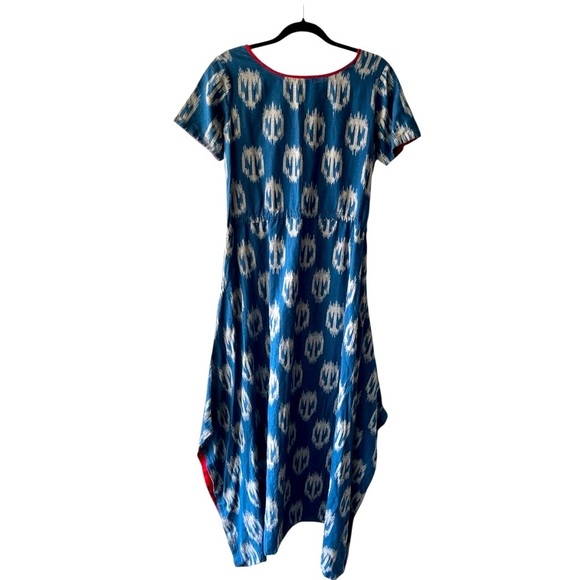 Yell Boho Linen Ikat Print Harem Drop Crotch Jumpsuit Blue Relaxed Festival M - Picture 7 of 12